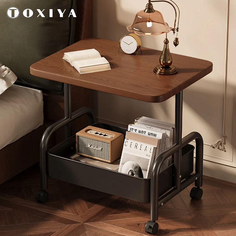 Multifunctional Side Table with Wheels and Storage Rack