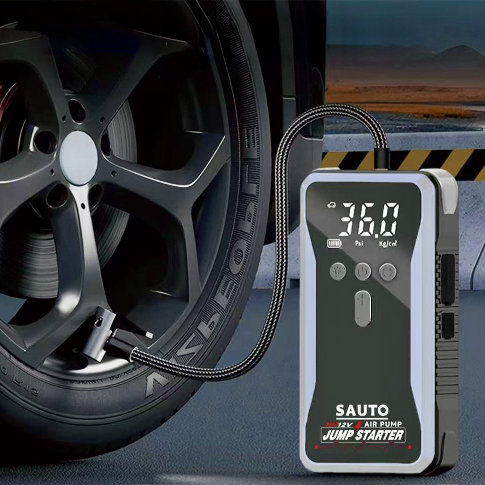 10400mAh Air Compressor and Jump Starter with LED Light