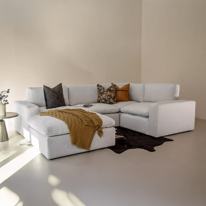 Upholstered Corner Couch with Ottoman