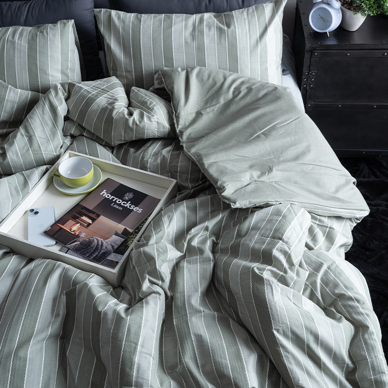 Chambray Striped Bar Tacked Comforter Set