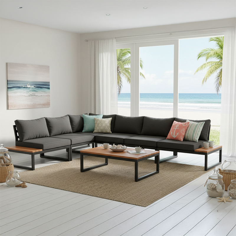 4-Piece Black Idris Indoor or Outdoor Corner Sofa Set