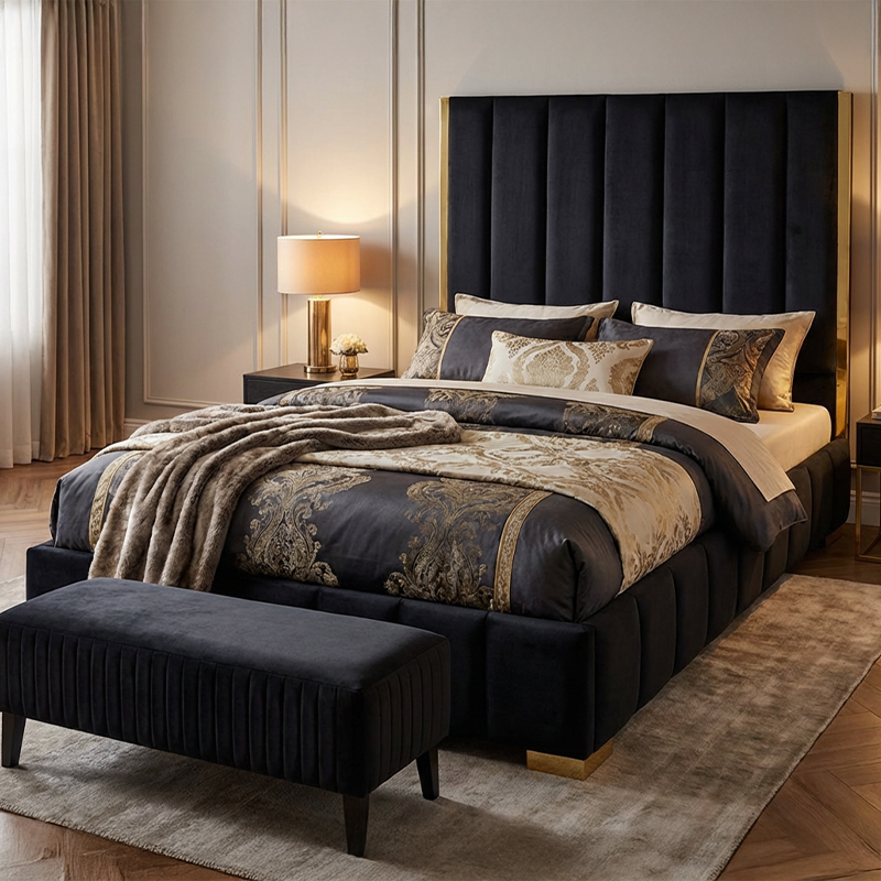 Aemilia Tufted Velvet Headboard and Bed Base