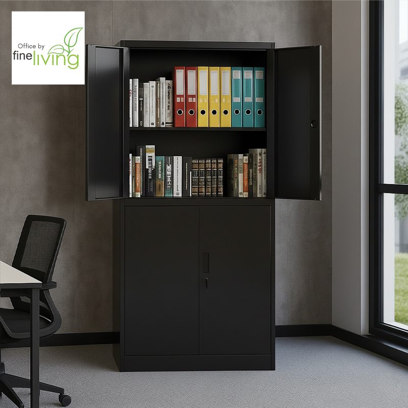Multi-Purpose Black Metal 4-Door Storage Cabinet
