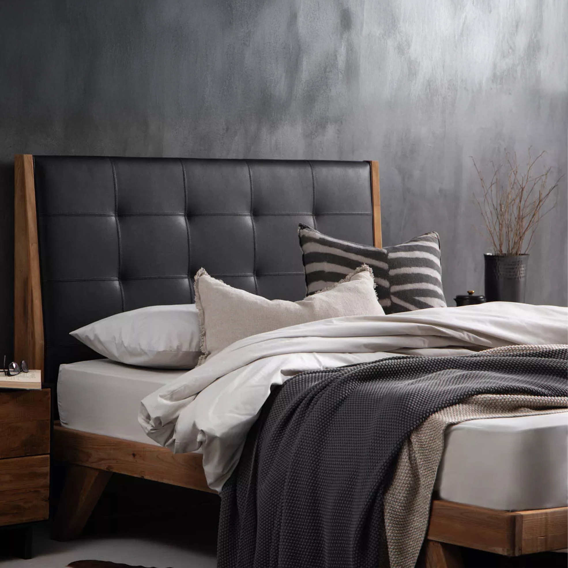 XL King Natural & Black Bed Base and Headboard Set