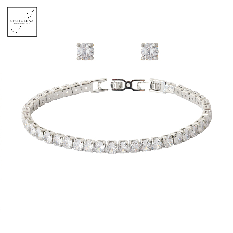 Aurora Plated Tennis Bracelet with Zirconia Studs