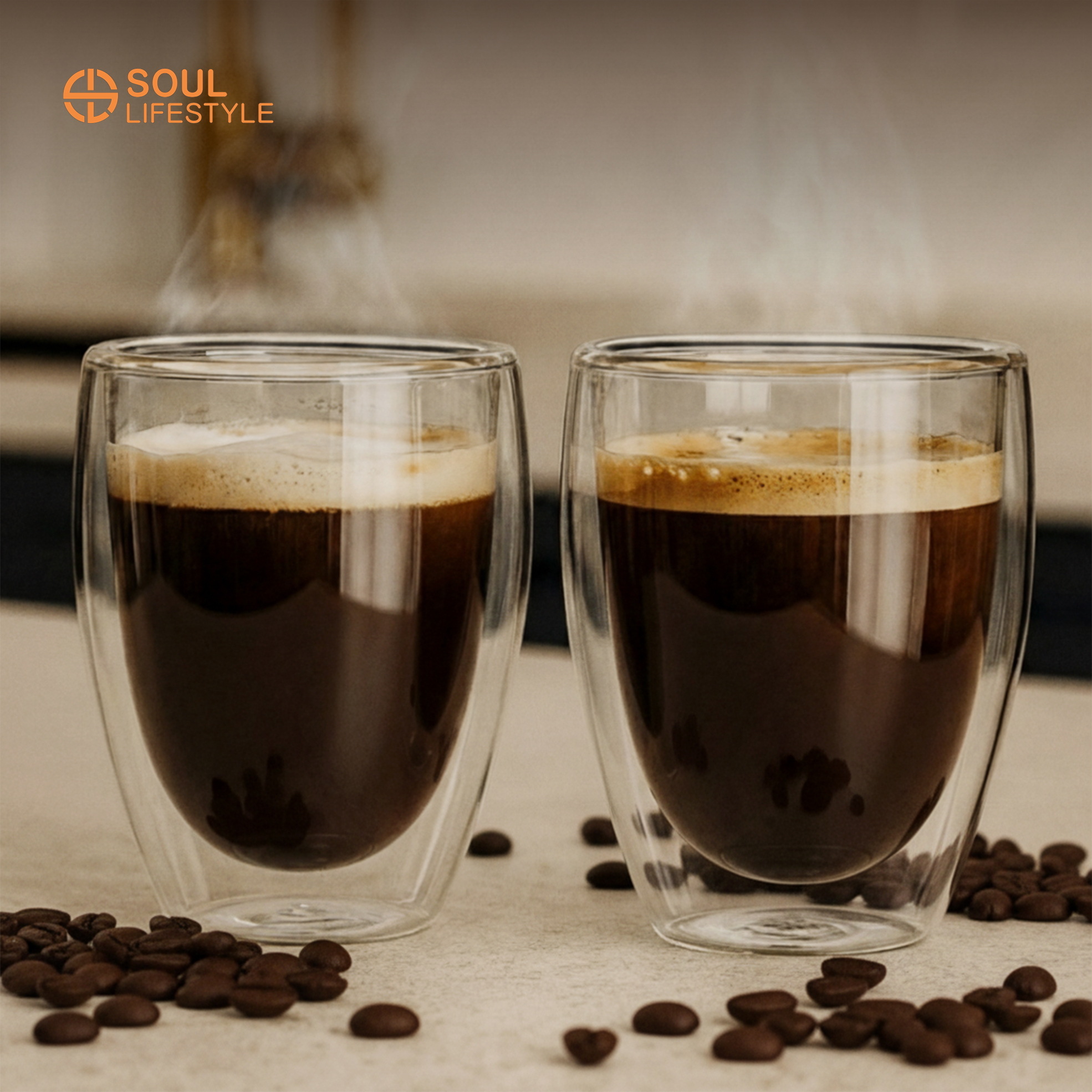 2x Double Wall Glass Mugs