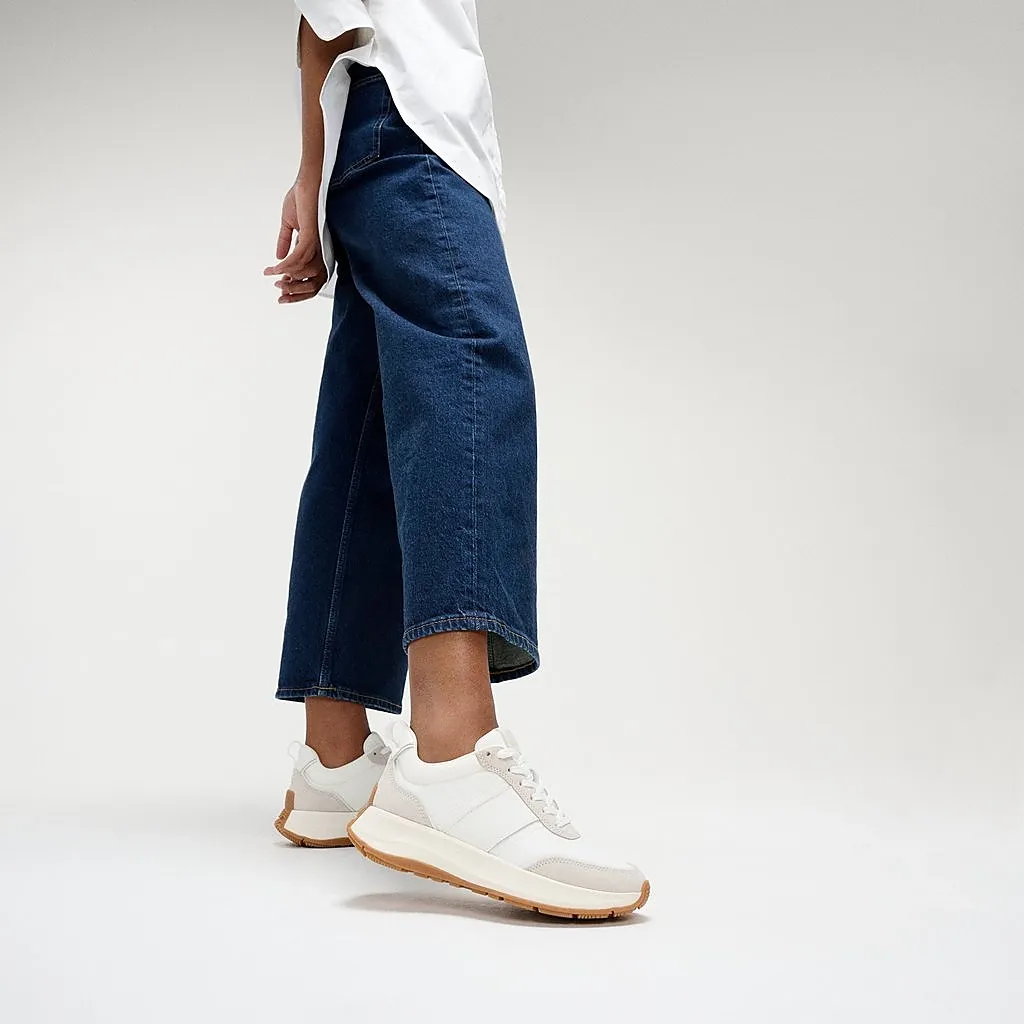 Ladies Genuine Leather F-Mode Flatform Sneakers