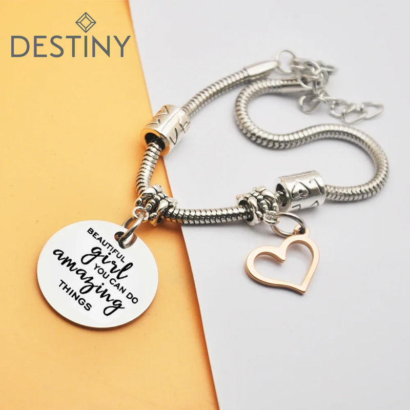 Inspirational Stainless Steel Charm Bracelet