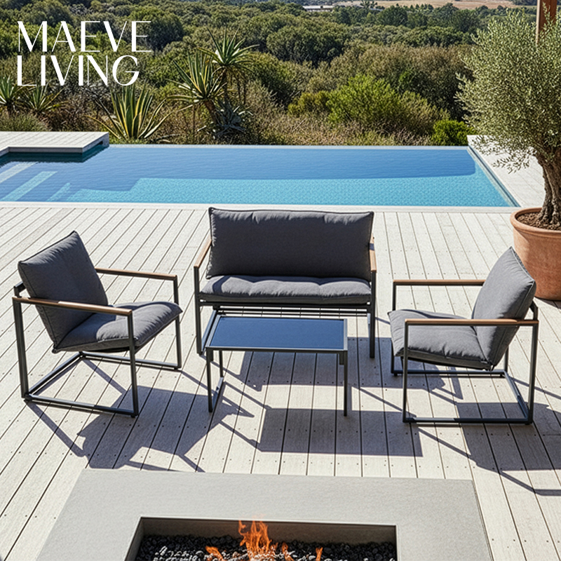 4-Piece Charcoal Patio Sofa Set