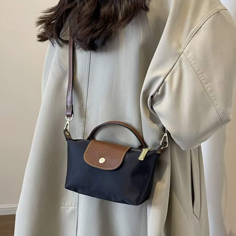 Nylon Crossbody Bag with Faux Leather Accents