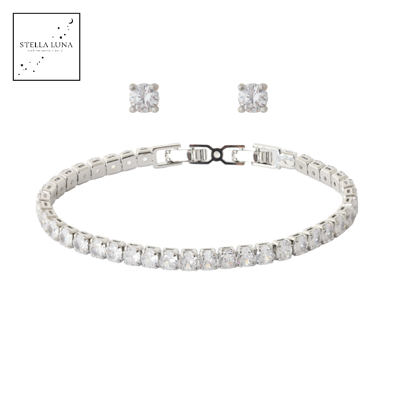 Aurora Plated Tennis Bracelet with Zirconia Studs