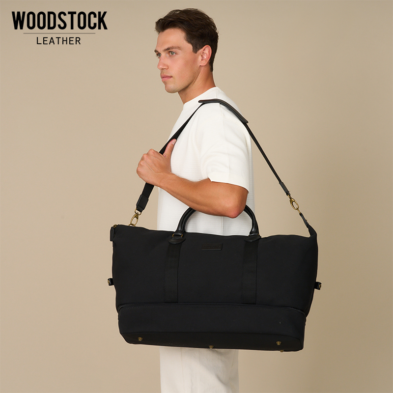 Genuine Leather and Canvas Kingsley Double Layer Duffel Bag