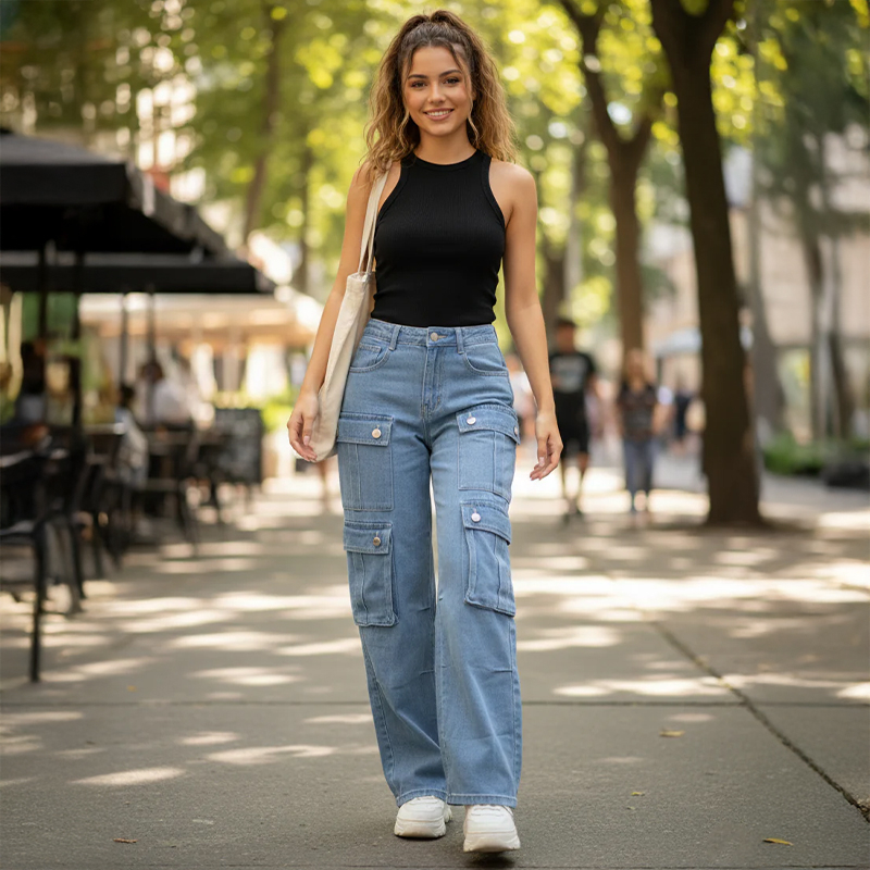 Ladies Denim Cargo Jeans