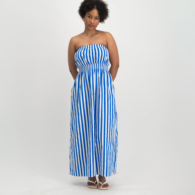 Ladies Striped Bandeau Dress with Side Slits