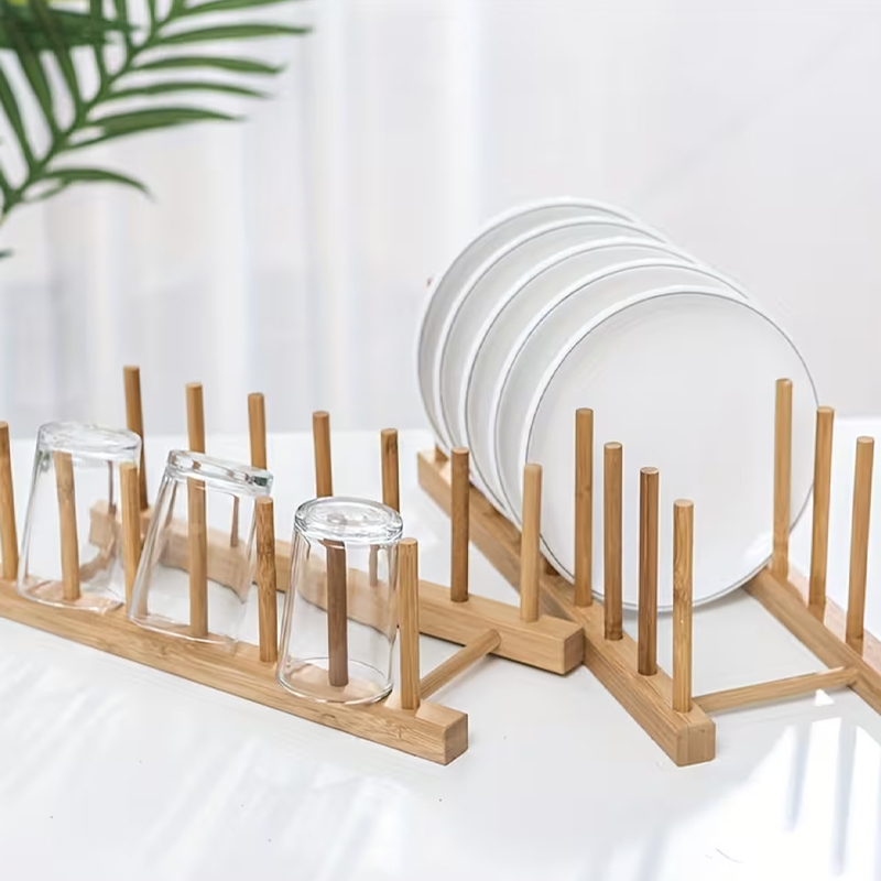 6-Slot Multi-Functional Bamboo Dish Rack