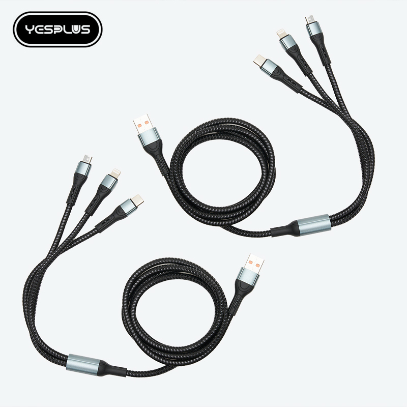 2x 6A Braided 3-in-1 USB Data & Charging Cables