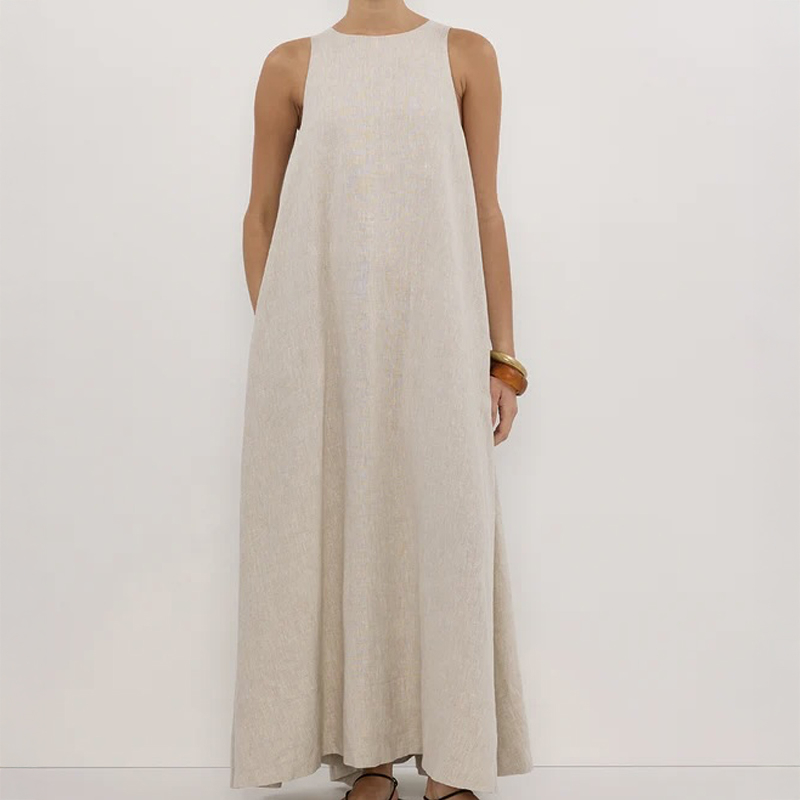 Ladies Sleeveless Flowy Linen Dress