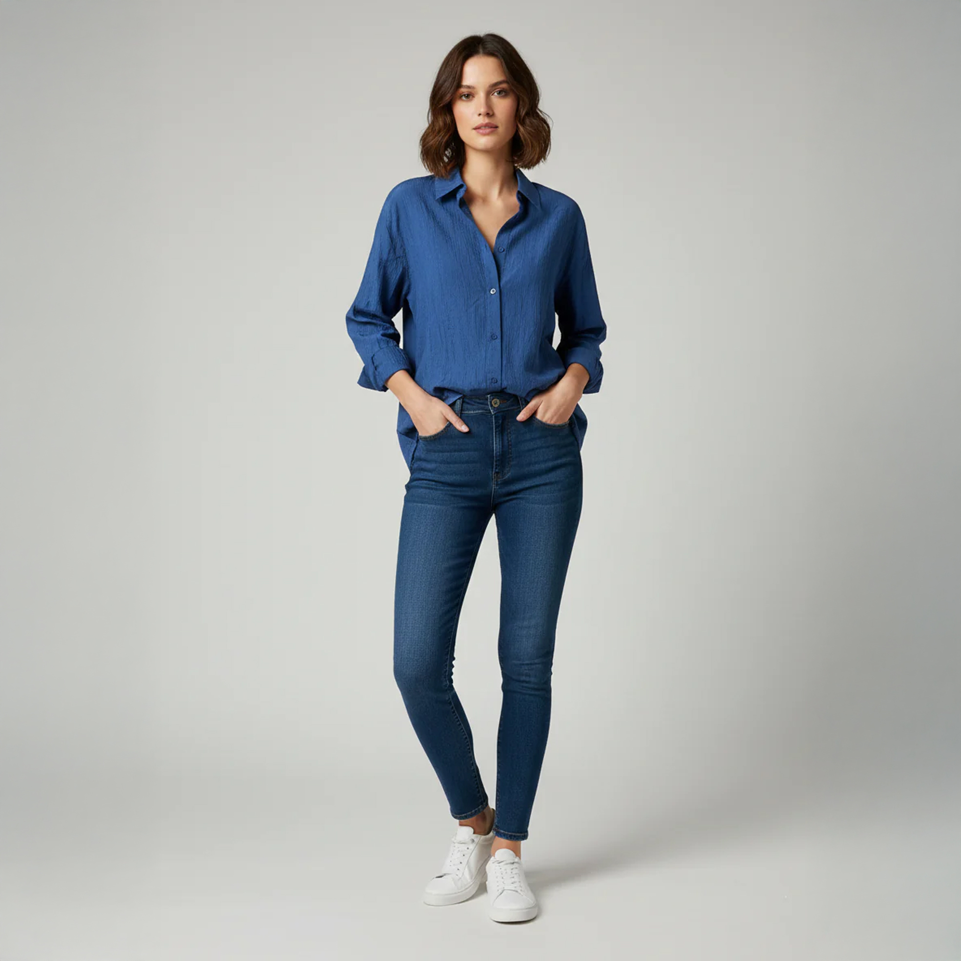 Ladies Cotton Button-Up Collar Shirt