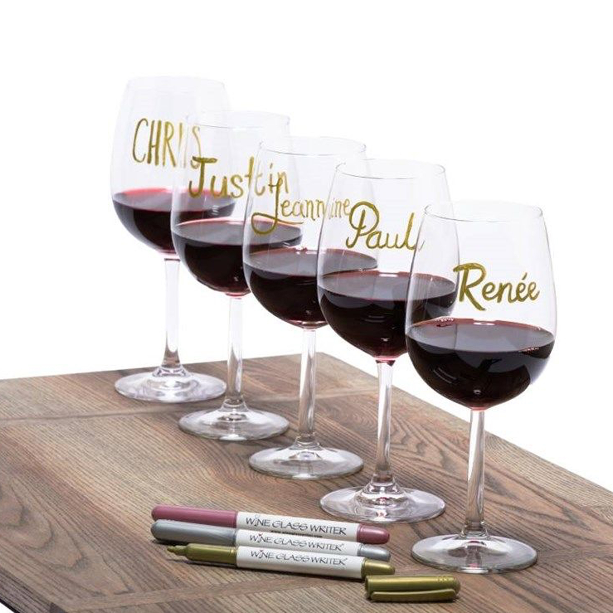 3x Original Metallic Wine Glass Writers