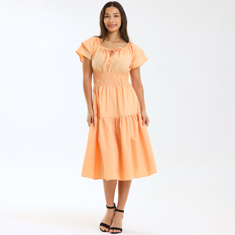 Ladies Smocked Waist Midaxi Dress