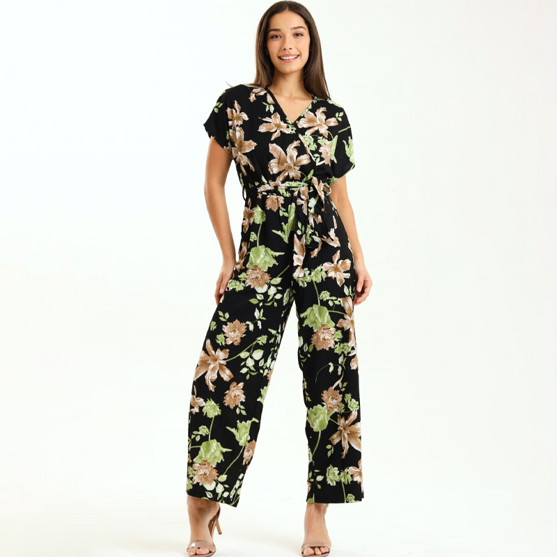 Ladies Summer Printed Short Sleeve Jumpsuit