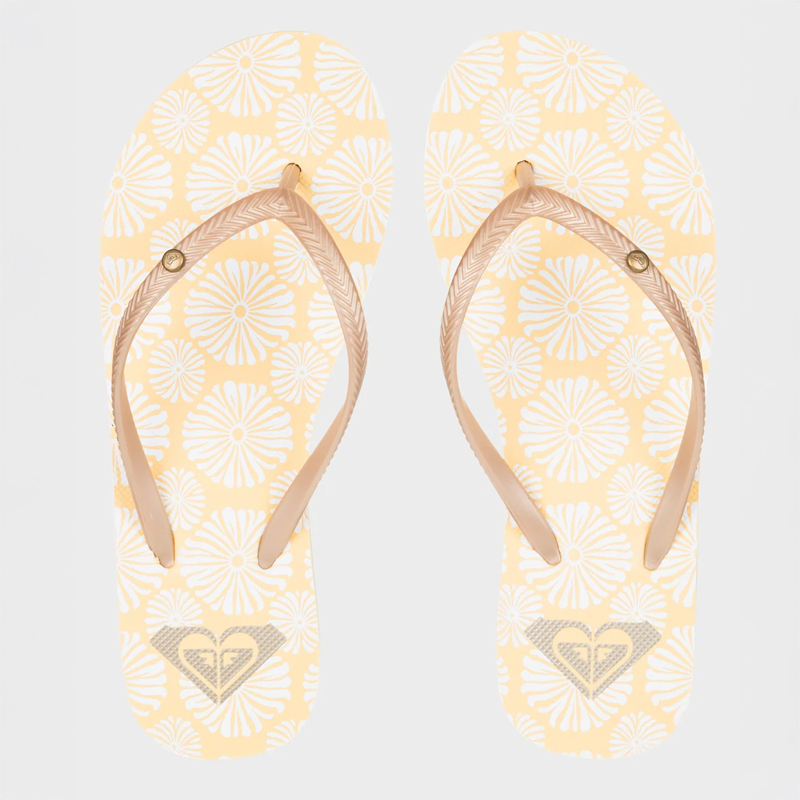 Ladies Yellow Gold Bermuda Print Flip Flops