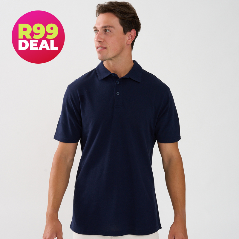 Men’s Plain Piquet 3-Button Navy Golfer