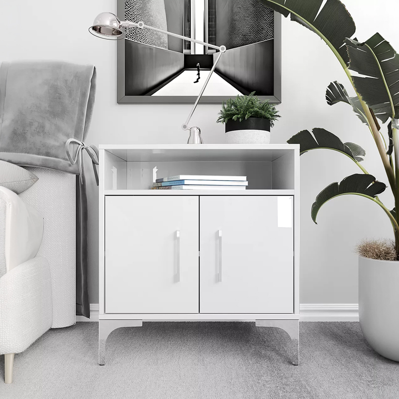 2-Door Gloss White Bedside Table