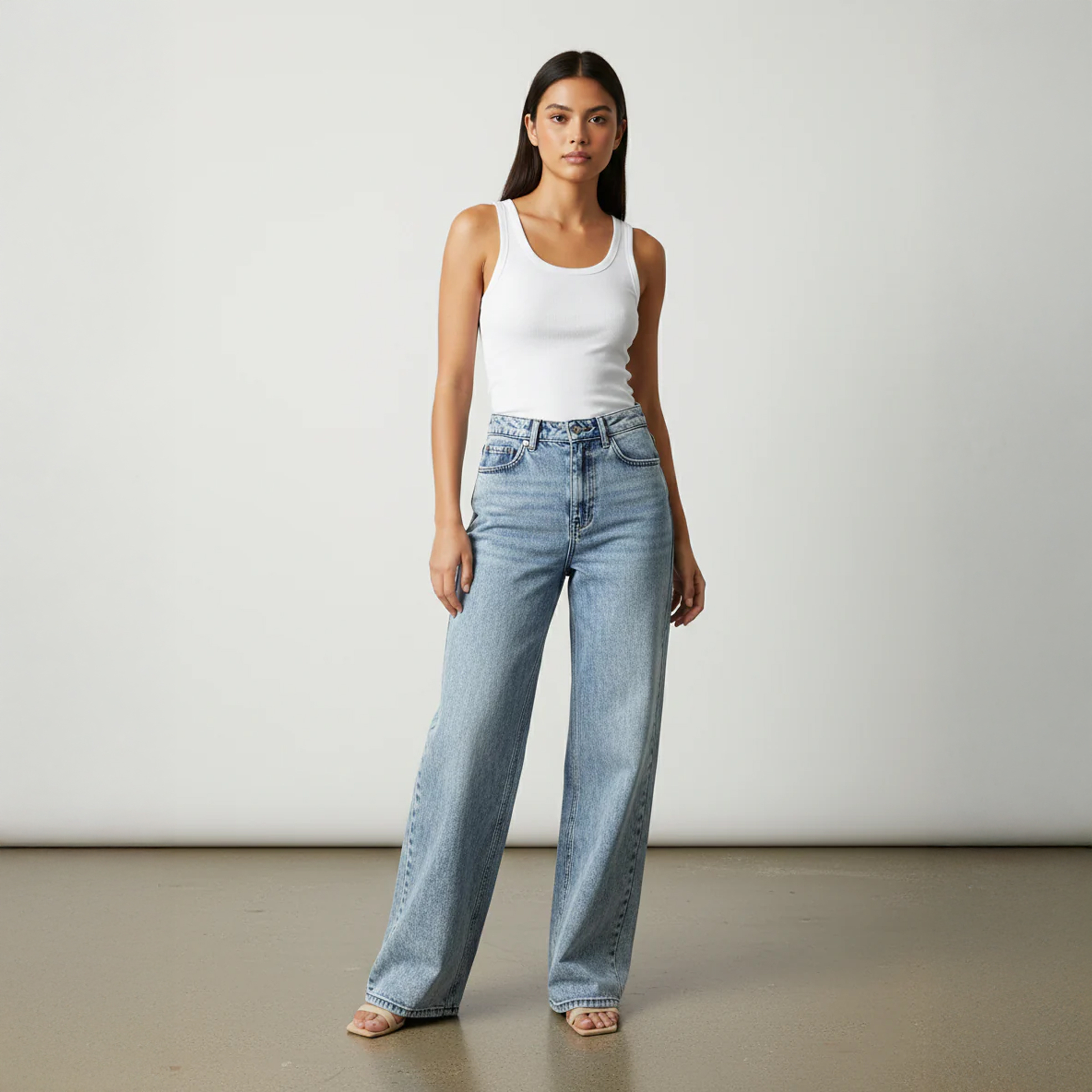 Ladies Light Wash Wide Leg Jeans