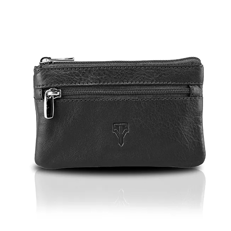 Ladies Genuine Leather Double Zip Keyring Pouch