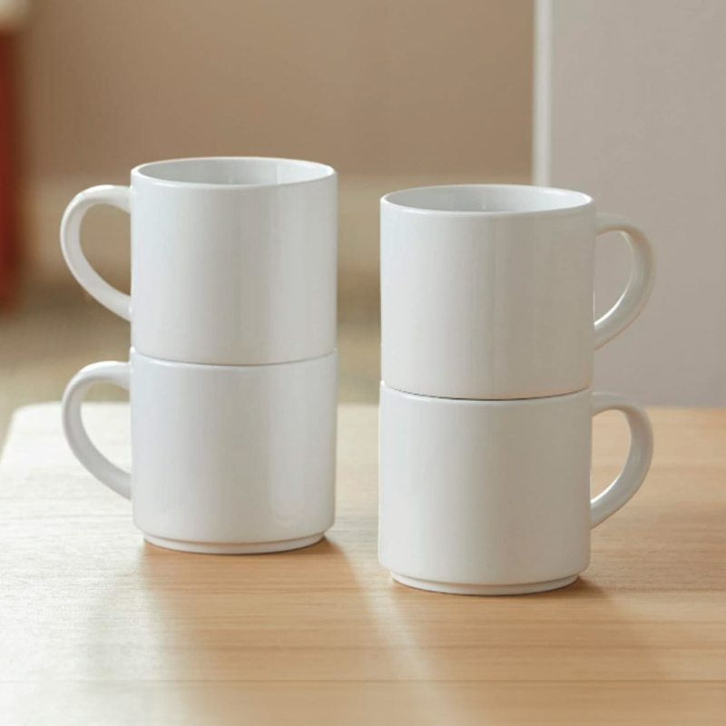 4x 295ml Blank Ceramic Stack Mugs White