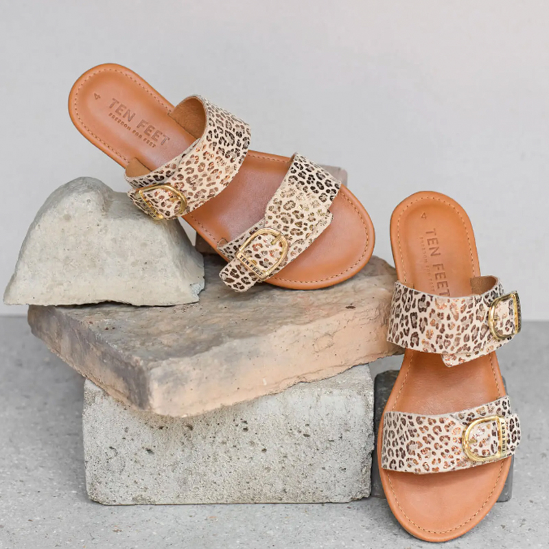 Ladies Genuine Leather Double Strap Buckle Sandals