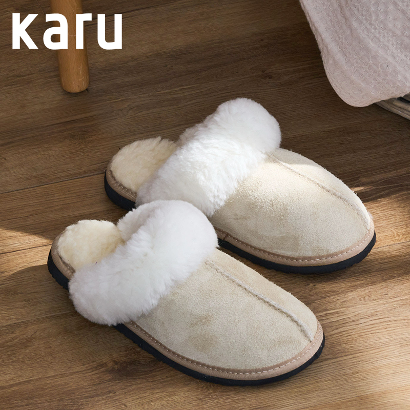 Ladies Suede Mule Slippers with Sheepskin Collar