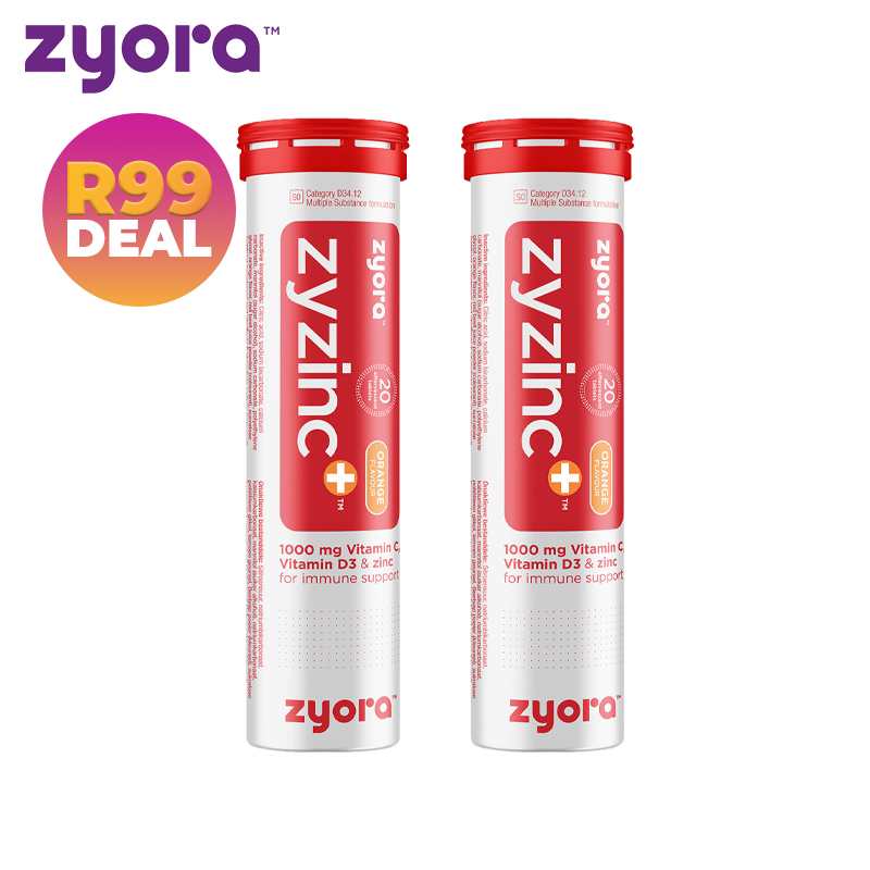2x 20's Zyzinc+ with 1000mg Vitamin C, D3 and Zinc Effervescents