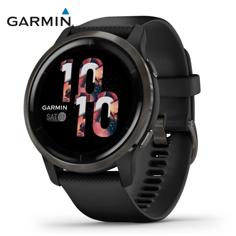 Venu 2 Slate Bezel Premium AMOLED GPS Smartwatch with Black Case and Silicone Band