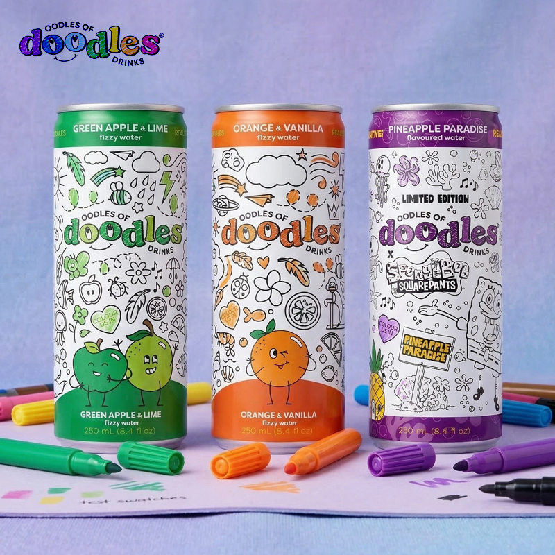 12x 250ml Flavoured Kids Drinks with Colouring Cans