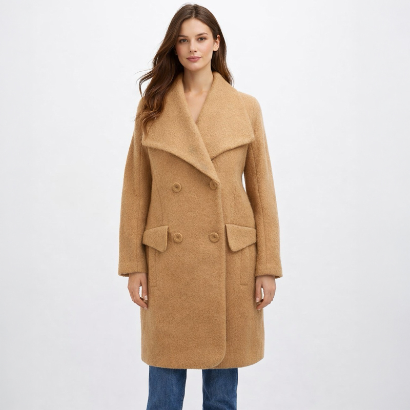 Ladies Brown Double-Breated Coat