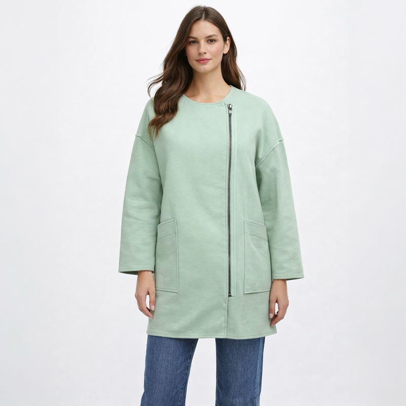 Ladies Mint Green Zip Coat