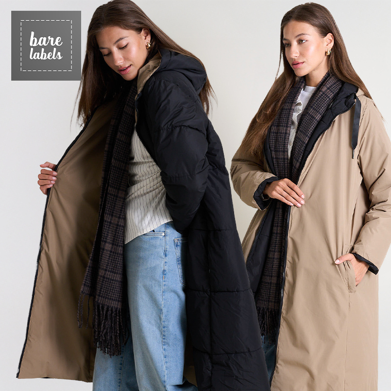 Ladies Longer Length Reversible Puffer Jacket with Hood