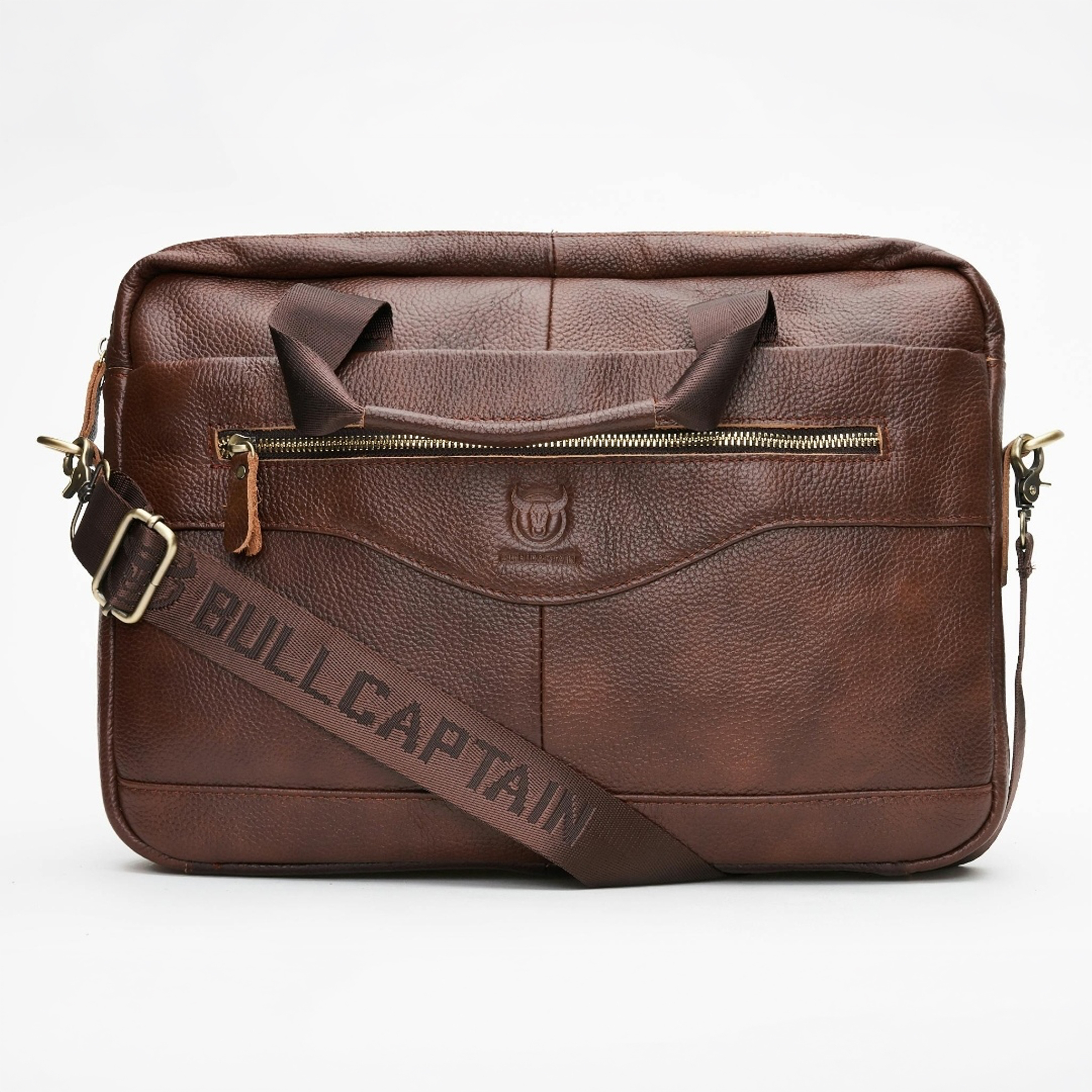 Genuine Leather Front Zip Laptop Bag