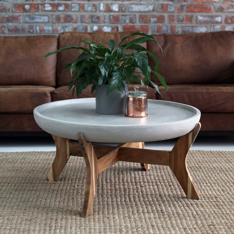 58% off on Industrial Minimalist Concrete Coffee Table with Acacia Legs
