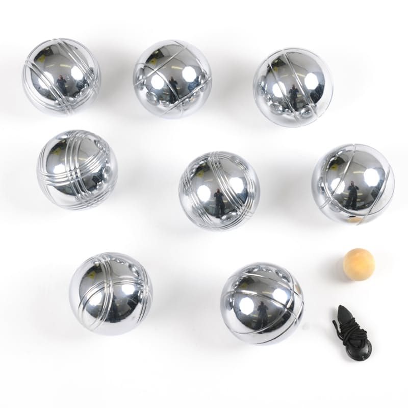 Includes 8 steel balls, 1 wooden cochonnet and measuring string
