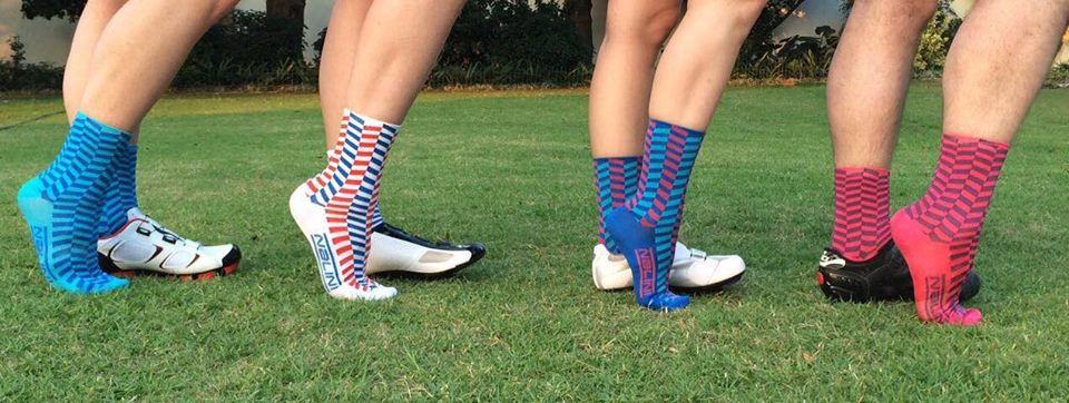 Left to right: Blue/Blue, White, Purple/Blue, Pink