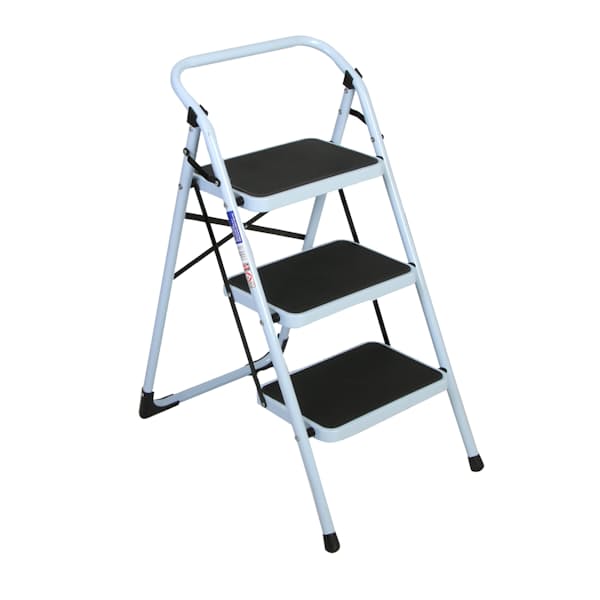 Durable Wide Black & White Three Step Steel Ladder
