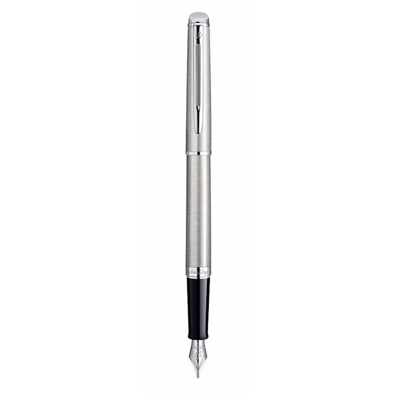 Hemisphere Essential Stainless Steel Chrome Trim Fountain Pen Med Nib - Blu Ink