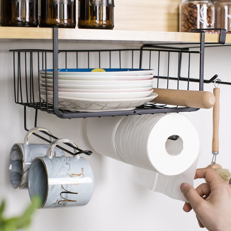 2x Under Shelf Storage Iron Basket with Hooks