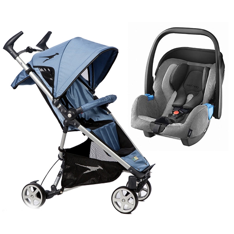 blue car seat and stroller