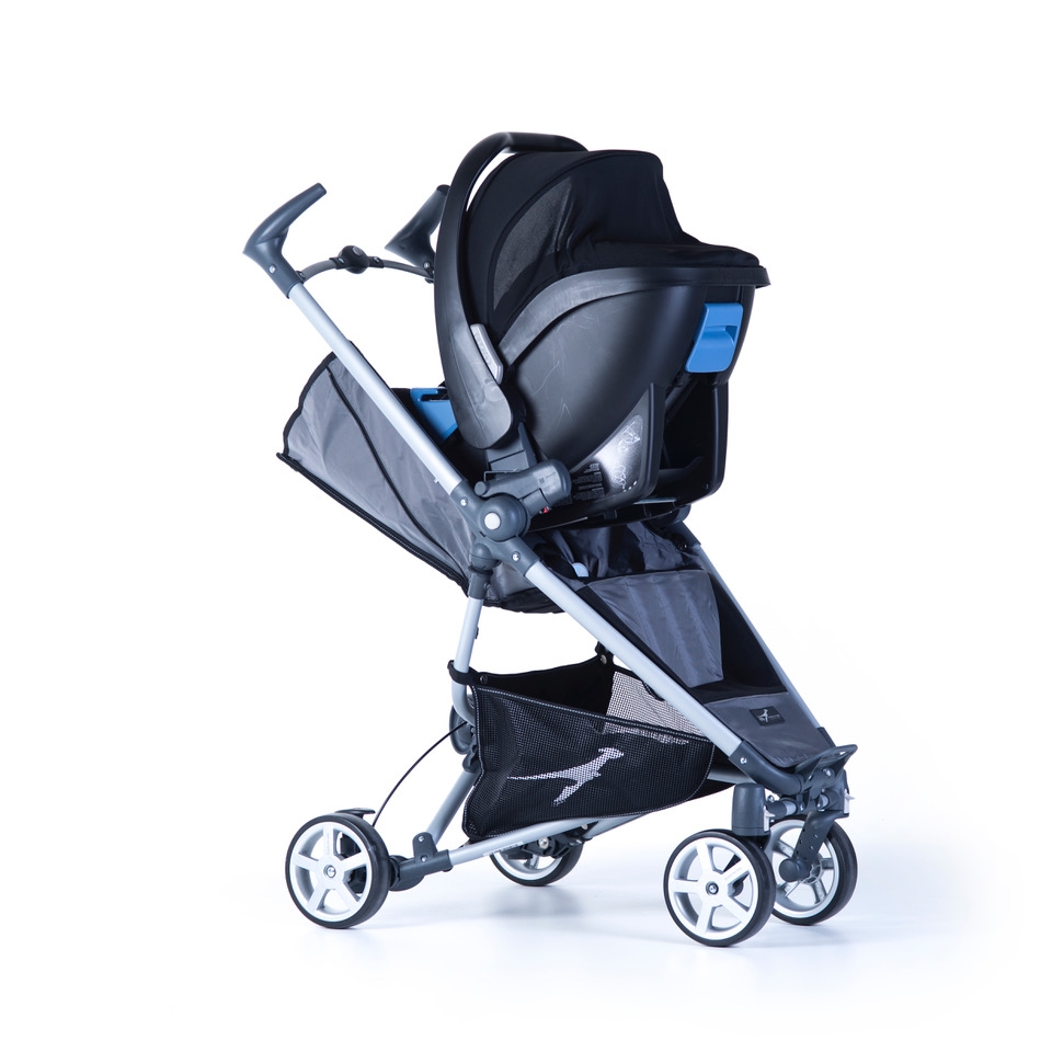 blue car seat and stroller