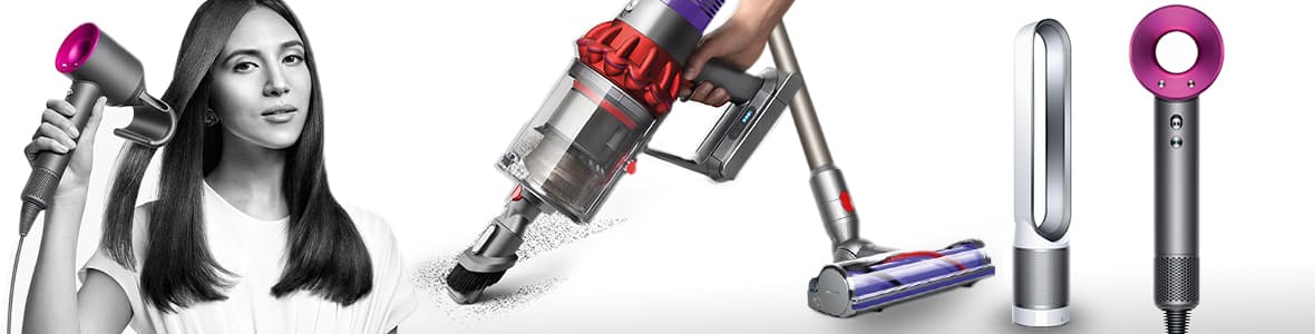 Dyson vacuum cleaner and hair styling device, featuring sleek modern designs and advanced technology for efficient cleaning and hair care.